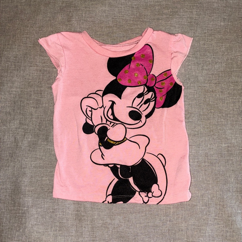 Disney Pink Minnie Mouse Short Sleeve Tee with Glitter Bow